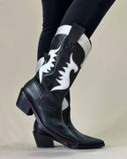 Bota Texana en Cuero Volare Negro/Blanco