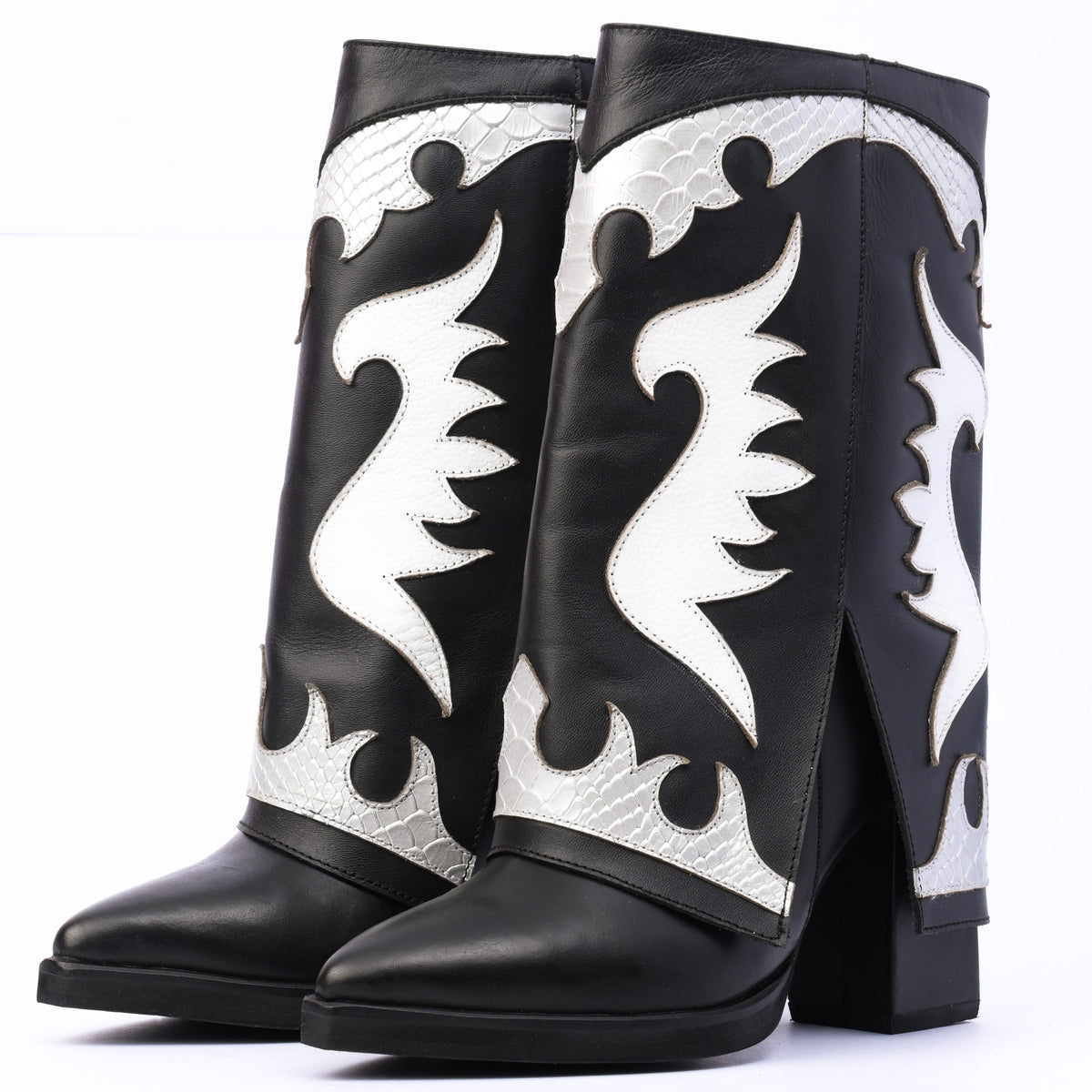 Bota Texana en Cuero Libertad Negro/blanco