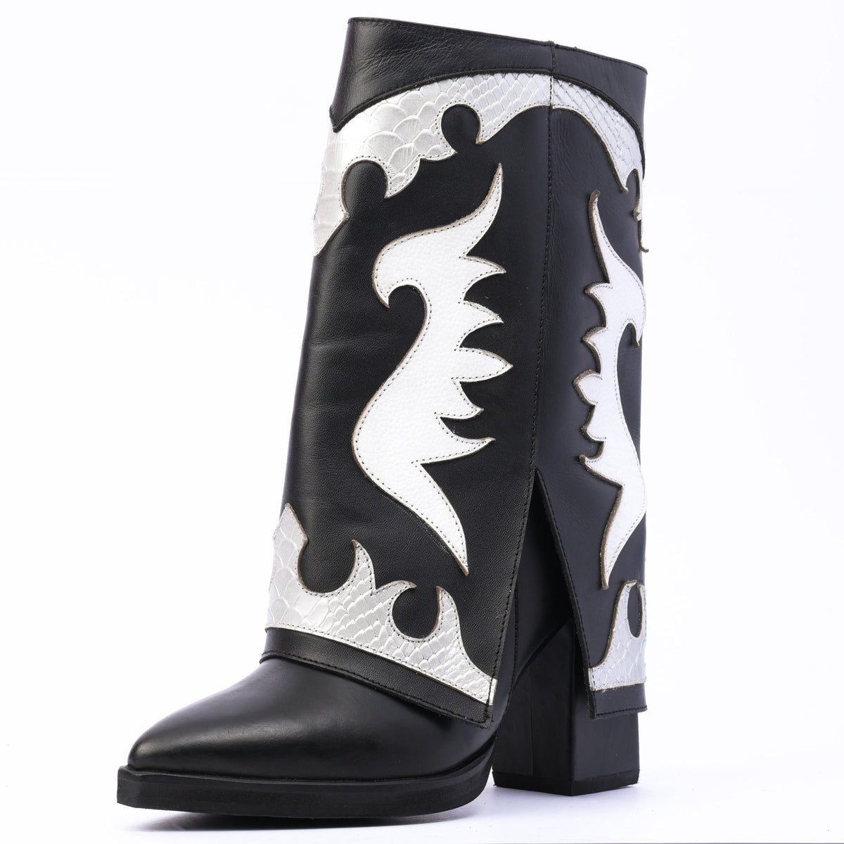 Bota Texana en Cuero Libertad Negro/blanco