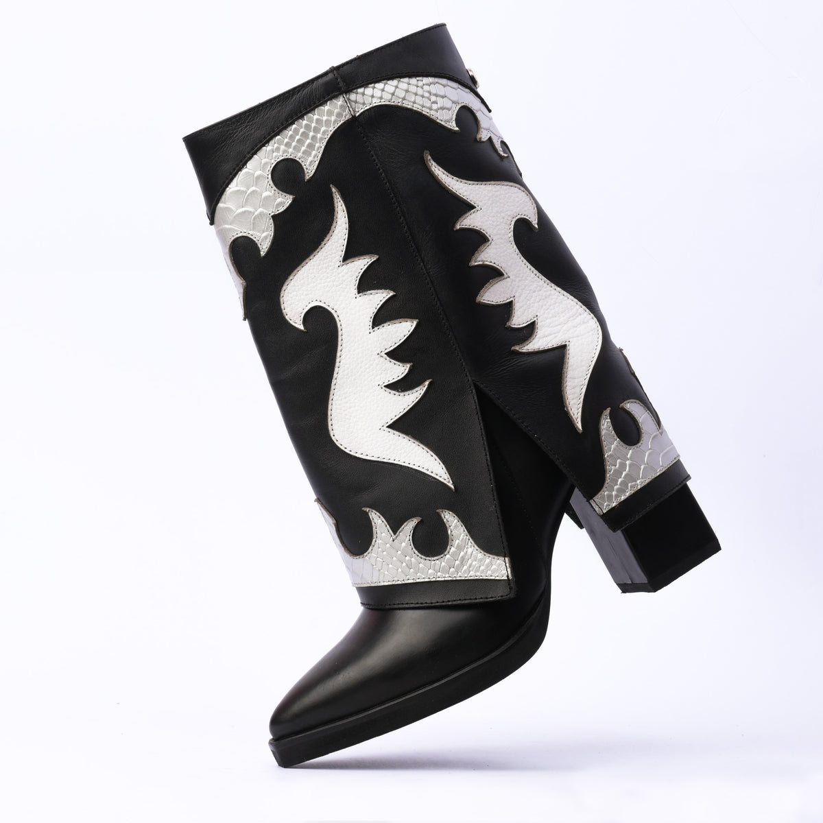 Bota Texana en Cuero Libertad Negro/blanco