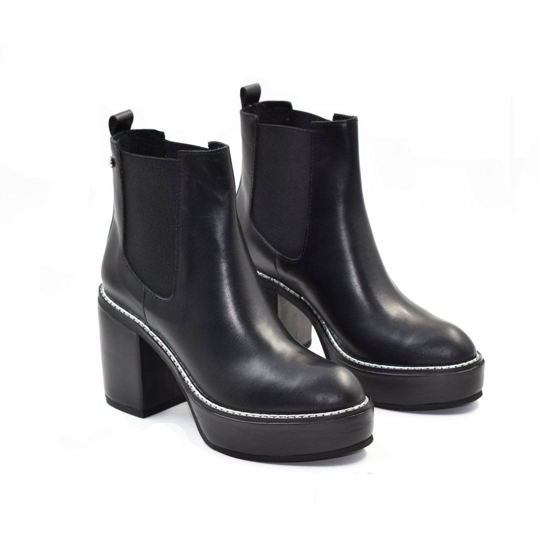 Botín en Cuero Blue-Plata Negro
