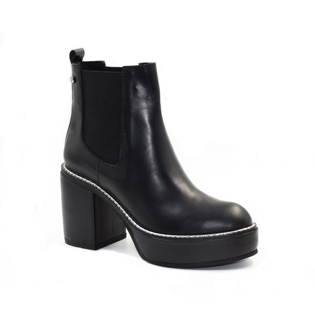 Botín en Cuero Blue-Plata Negro