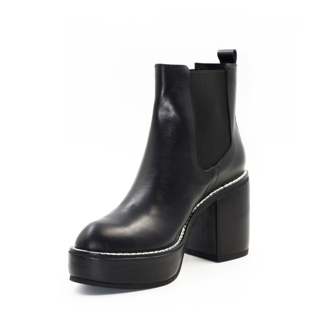 Botín en Cuero Blue-Plata Negro